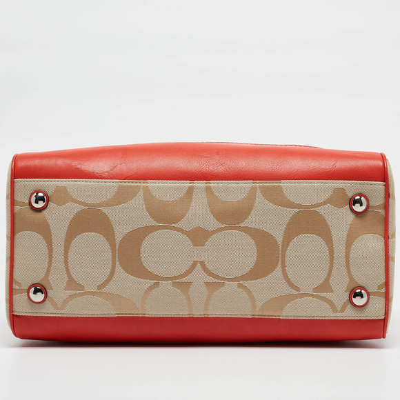 COACH Orange/Beige Signature Canvas and Leather Haley Satchel - Picture 7 of 8